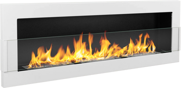 Biokominek wiszący z szybą 1200 × 400 – biały połysk