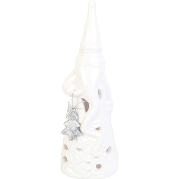 Ceramiczny lampion Mikołaj z choinką – biały 24 cm