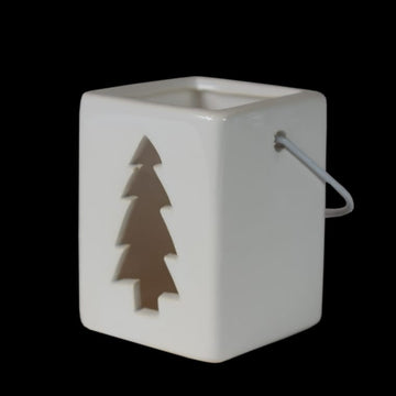 Biały ceramiczny lampion na tealight z choinką