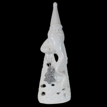 Ceramiczny lampion Mikołaj z choinką – biały 23,5 cm