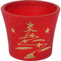 Czerwona ceramiczna osłonka świąteczna z choinką 15 cm