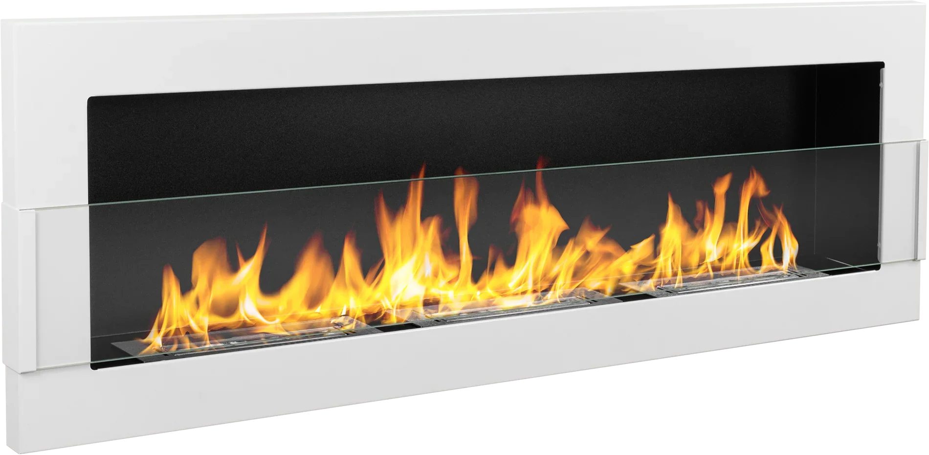 Biokominek wiszący z szybą 1200x400 biały połysk – ujęcie produktu producenta
