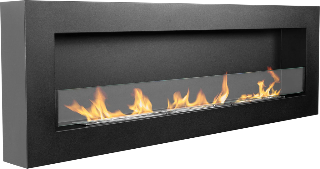 Biokominek wiszący z szybą 1200 × 400 Box czarny strukturalny mat – ujęcie produktu producenta