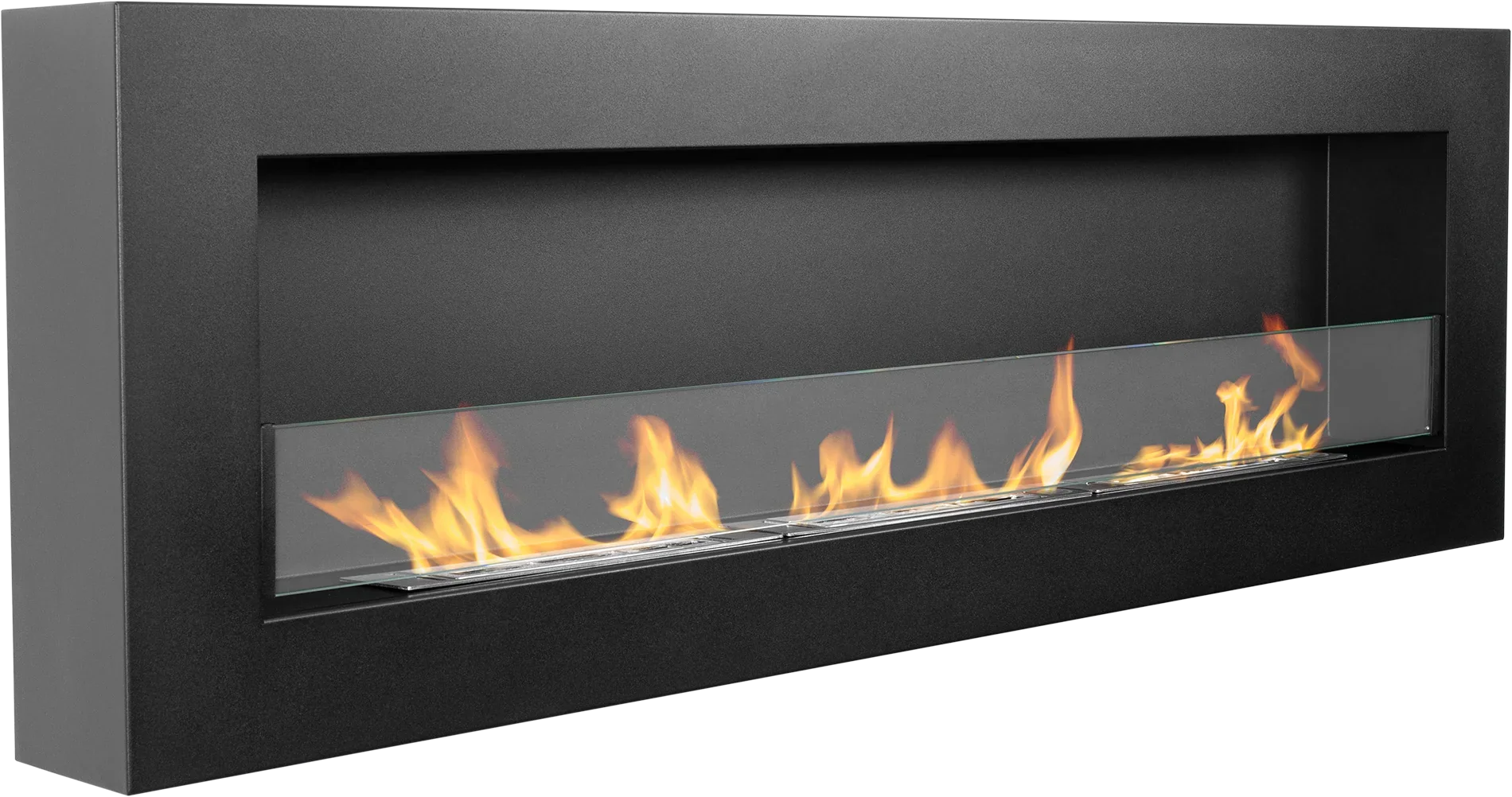 Biokominek wiszący z szybą 1200 × 400 Box czarny strukturalny mat – ujęcie produktu producenta
