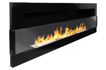 Biokominek wiszący z szybą 1200 × 400 – czarny połysk