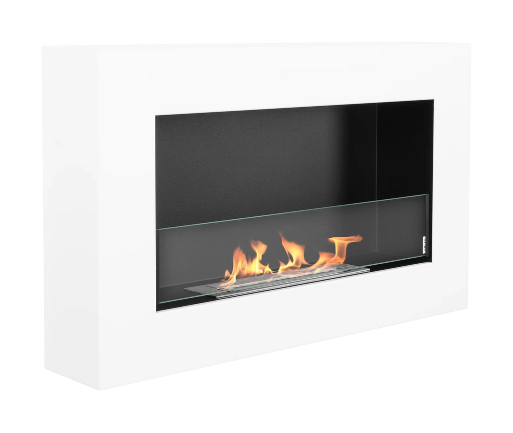 Biokominek wiszący 650 × 400 Box biały strukturalny mat z szybą – ujęcie produktu producenta