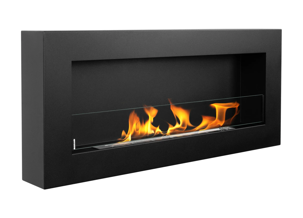Biokominek wiszący z szybą 900 × 400 Box czarny strukturalny mat – ujęcie produktu producenta