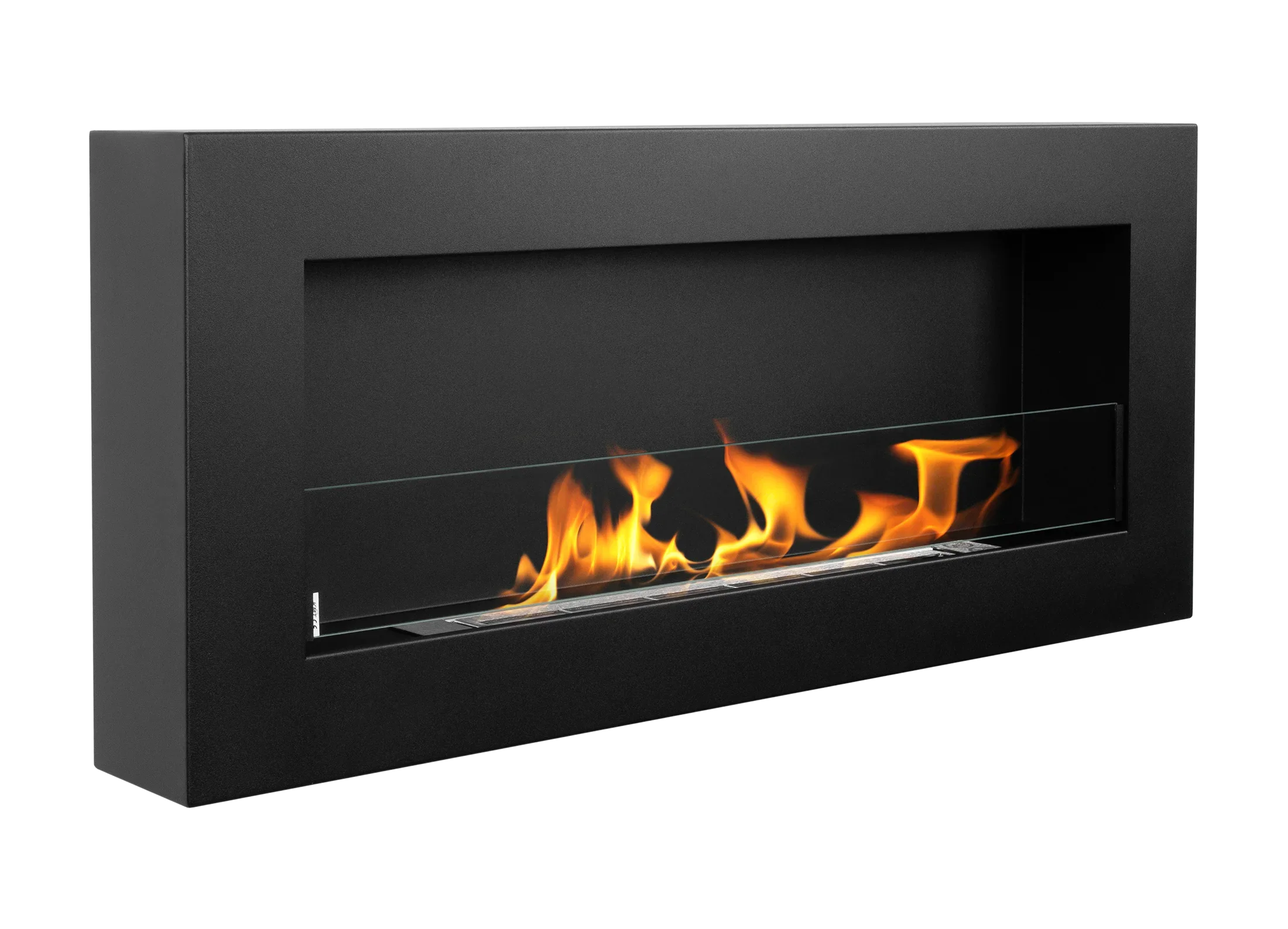 Biokominek wiszący z szybą 900 × 400 Box czarny strukturalny mat – ujęcie produktu producenta