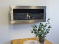 Biokominek wiszący z szybą 900x400 inox – aranżacja producenta