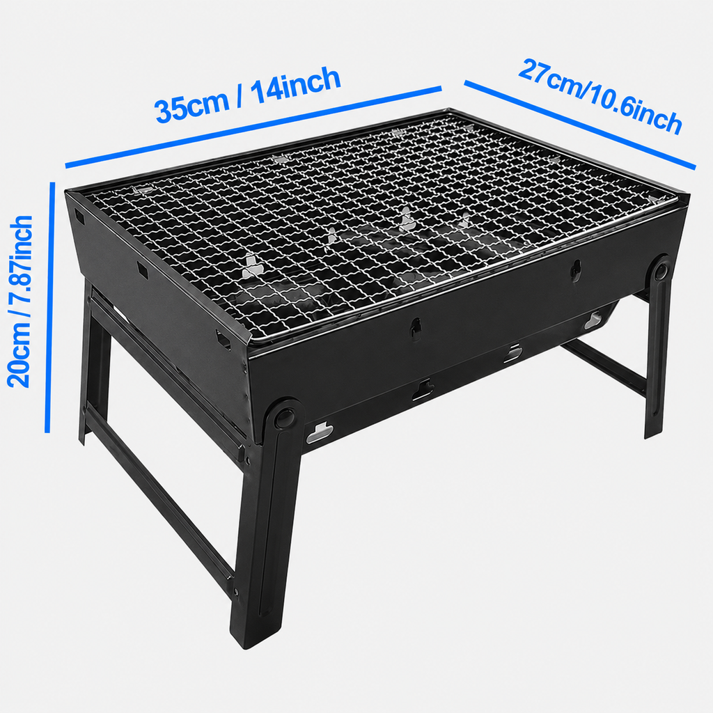 Grill turystyczny składany 35x27x20 cm czarny – z rusztami i tacką