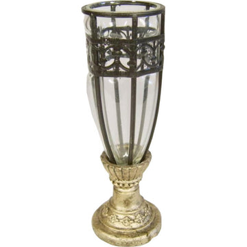 Wazon szklany z czarną metaloplastyką – 28 cm