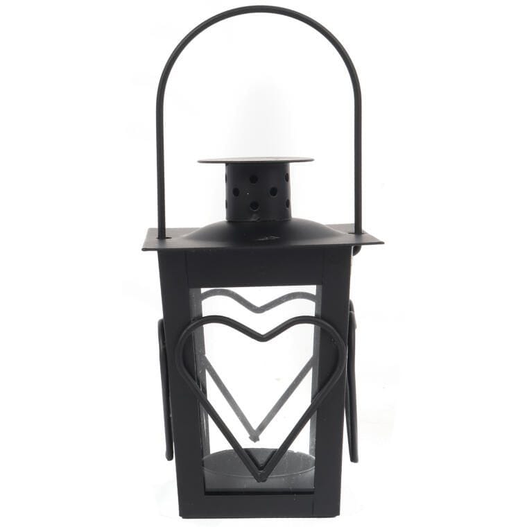 Czarna metalowa latarenka na tealight z motywem serca