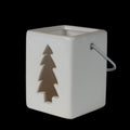 Biały ceramiczny lampion na tealight z motywem choinki