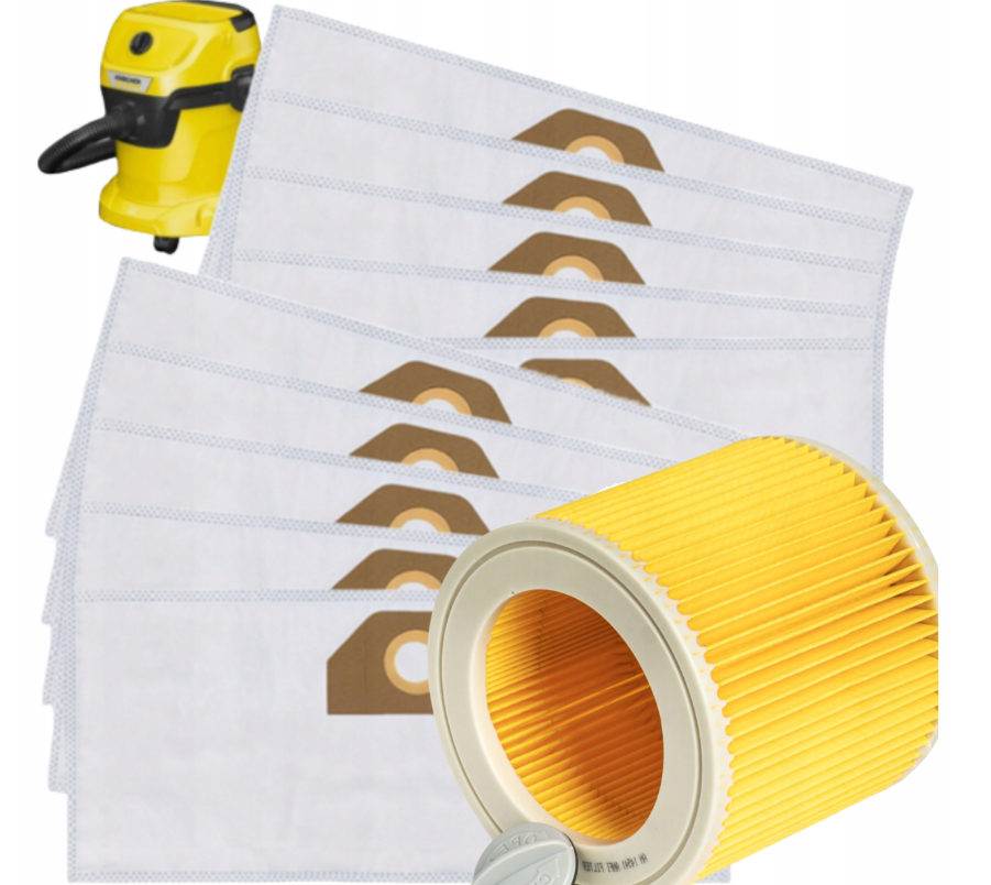 Worki do odkurzacza karcher WD3 – komplet 12 sztuk + filtr