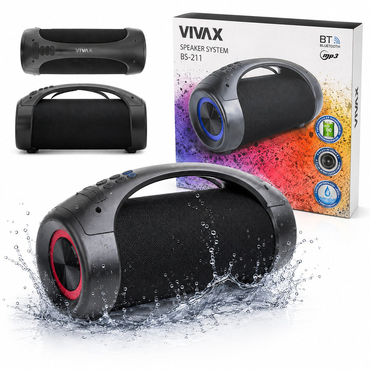 Głośnik Bluetooth 50W TWS LED IPX5 Mikrofon Radio Mocny VIVAX BS-211