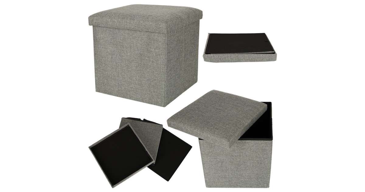 Szara składana pufa ze schowkiem KX4620, 38 × 38 × 38 cm