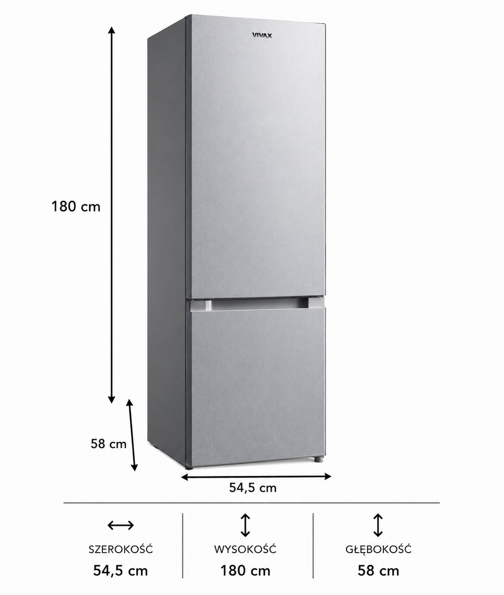 Lodówka Dwudrzwiowa 180 cm 262L Low Frost INOX 39 dB Vivax CF-259ELF S — zdjęcie 4