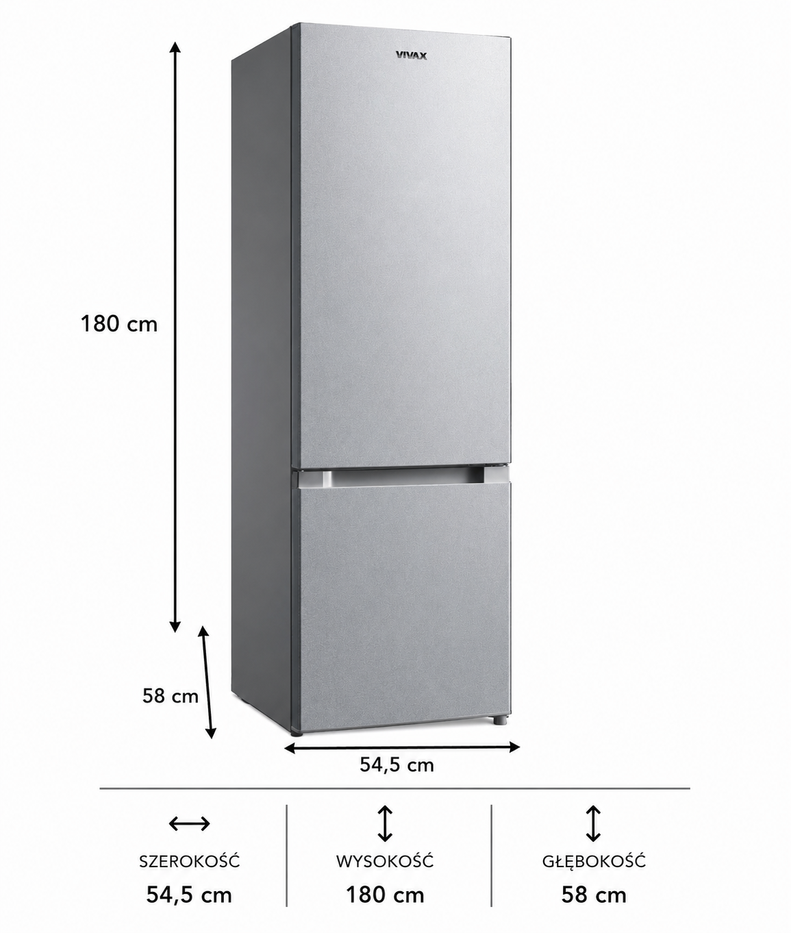 Lodówka Dwudrzwiowa 180 cm 262L Low Frost INOX 39 dB Vivax CF-259ELF S — zdjęcie 4
