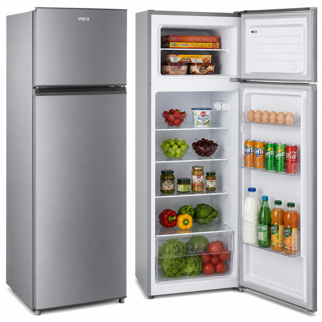 Lodówka Wolnostojąca 143 cm 204L INOX Chłodziarko Zamrażarka Vivax DD-207