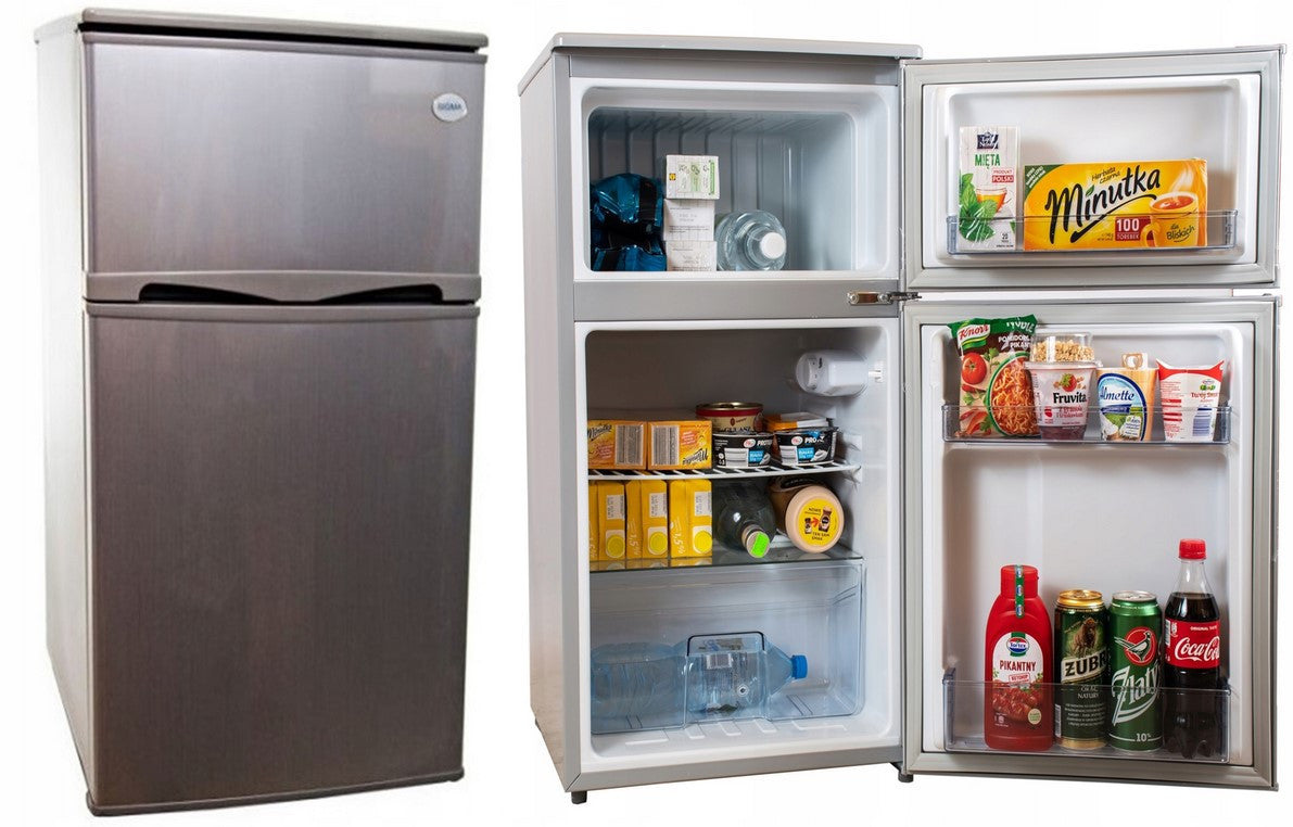 Mała lodówka z zamrażalnikiem 89L 85cm INOX OUTLET