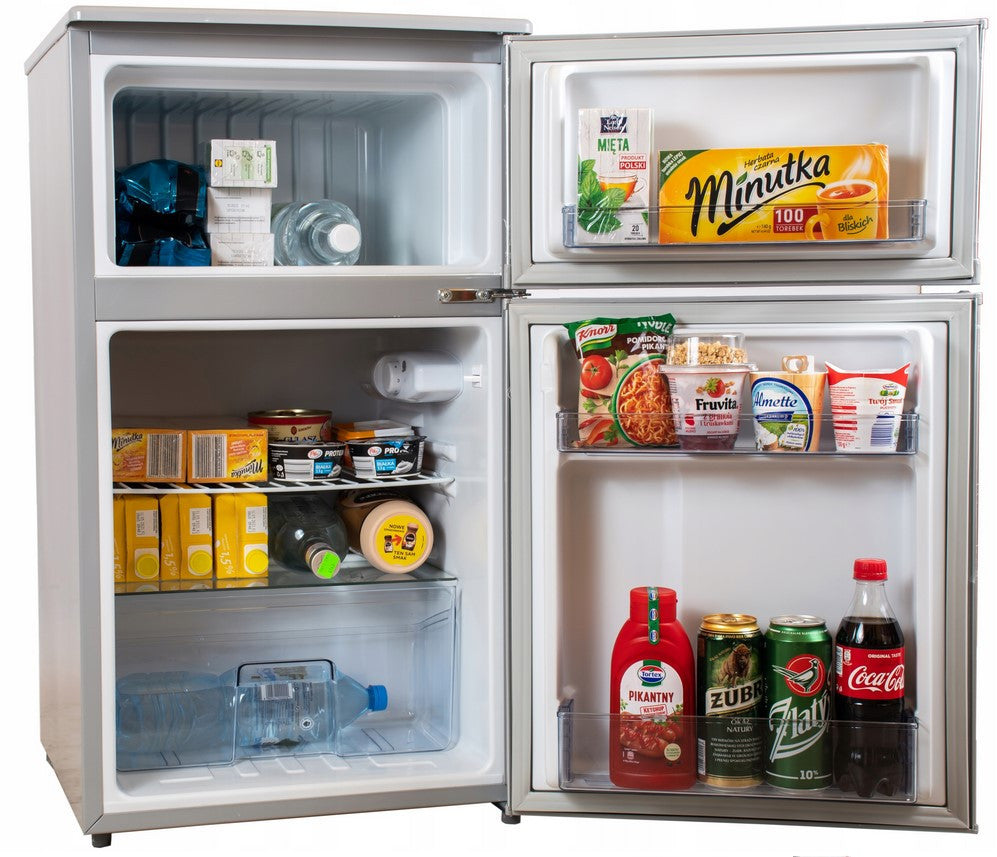 Mała lodówka z zamrażalnikiem 89L 85cm INOX OUTLET