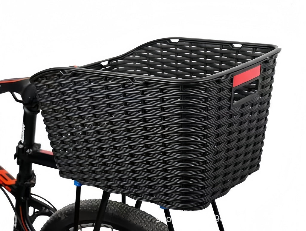 Koszyk rowerowy tylny — rattanowy z odblaskiem — zdjęcie 2