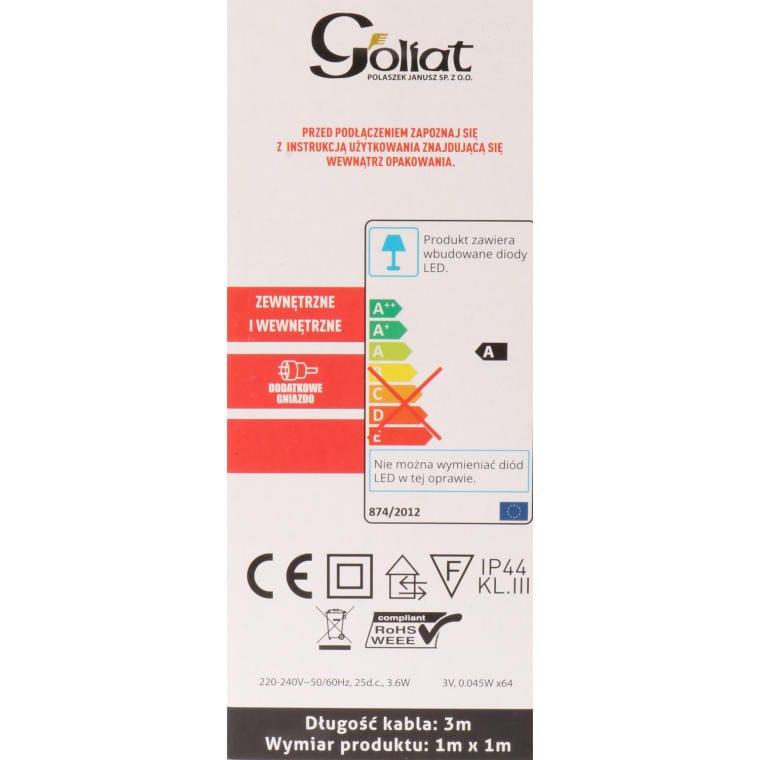 Siatka świetlna LED 1 × 1 m – ciepła biel — dodatkowe oryginalne zdjęcie właściwego SKU NET 64LED, ujęcie 2