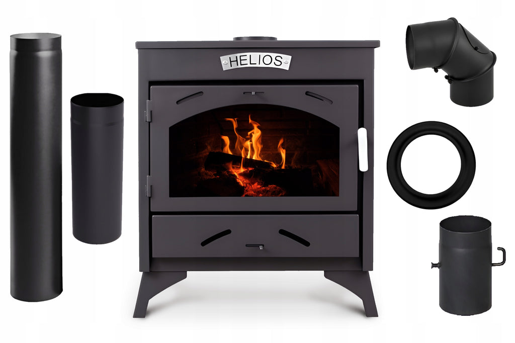Piec stalowy HELIOS 9,6 kW z zestawem rur – NOIRHOME
