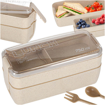 Lunch box 750 ml z przegródkami — beżowa śniadaniówka