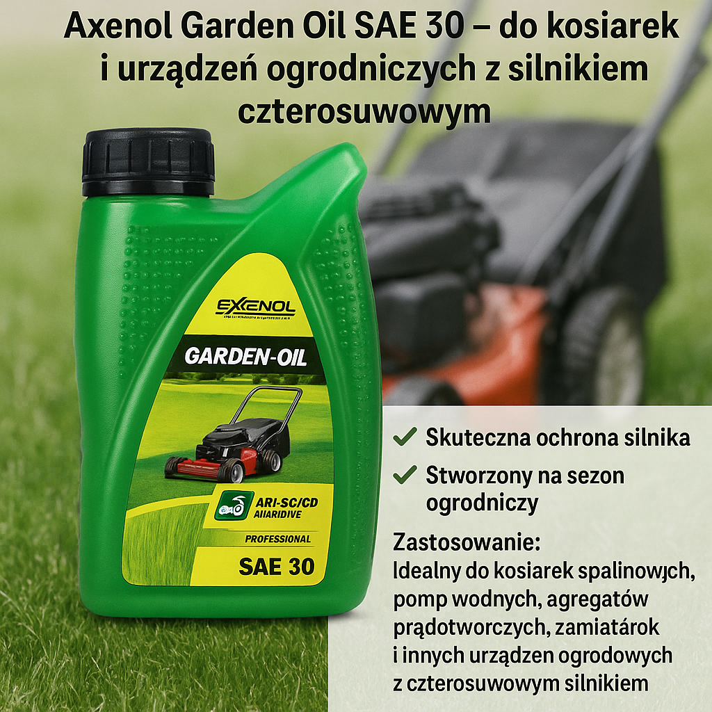 Olej do kosiarek AXENOL Garden-Oil SAE 30 600 ml – silniki 4T — zdjęcie 3