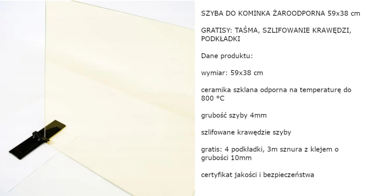 Szyba żaroodporna do kominka 59 × 38 cm, grubość 4 mm – NOIRHOME