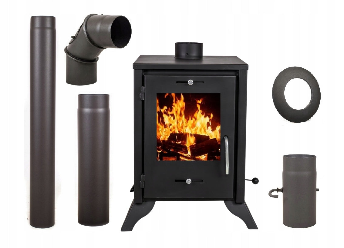 Piec stalowy ZEFIR 6,8 kW z zestawem rur – NOIRHOME