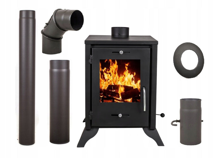 Piec stalowy ZEFIR 6,8 kW z zestawem rur – NOIRHOME