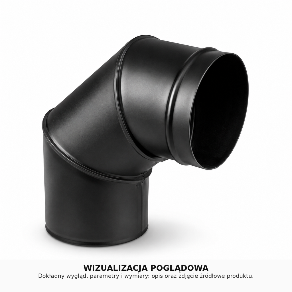 Kolanko do rur piecowych fi 120 – wizualizacja poglądowa, parametry w opisie produktu