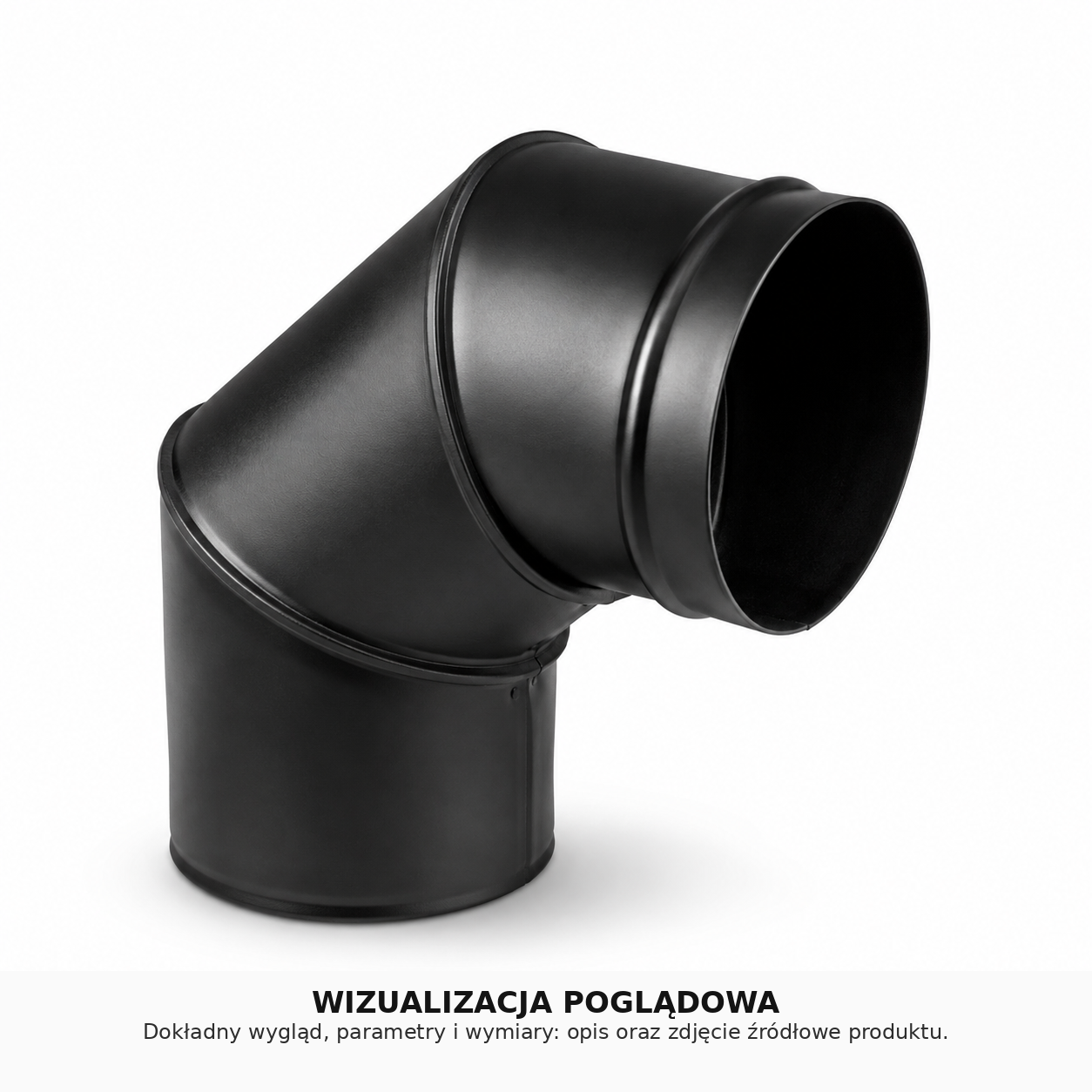 Kolanko do rur piecowych fi 120 – wizualizacja poglądowa, parametry w opisie produktu